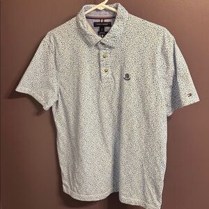 Tommy Hilfiger White and Blue 100% cotton polo size large
